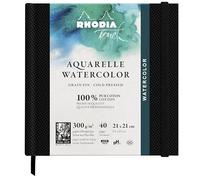 RHODIA TOUCH 116143C - Watercolour notebook 100% cotton - fine grain - 300 gsm - 21x21cm - 40 non-microperforated pages - Watercolour Book hardcover Notebook