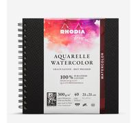 Rhodia Touch : Watercolour Book : 100% Cotton : Spiralbound : 21x21cm (Apx. 8x8in) : 20 Sheets : 300gsm : Hot Pressed