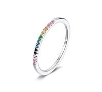 Rhodium on Sterling Silver Half Eternity Rainbow 1mm CZ Crystal Stacking Ring (N1/2)
