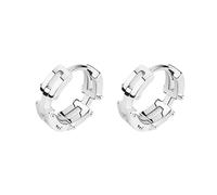Rhodium on Sterling Silver Linked Chain Biker Mens Unisex Sleeper Hoop Earrings