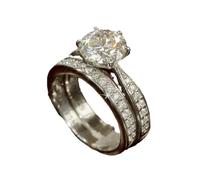 Rhodium Plated Heart Shaped Engagement Bridal Anniversary Promise Wedding Ring Set Bridal Jewelry Set for Wedding Rose (Silver, 7)