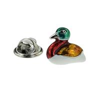 Rhodium Plated Multicoloured Mallard Duck Lapel Pin Badge X2AJTP870