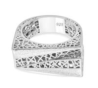 Rhodium Plated Sterling Silver Lattice Cocktail Ring for Women - Modern Geometric Square Statement Ring - Size Q