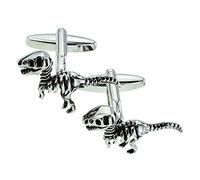 Rhodium Plated T Rex Dinosaur Skeleton Fossil Cufflinks in organza bag