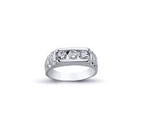 Rhodium Silver CZ Trilogy Watch Style Signet Ring 4mm - ARN109 Jewelco London White N