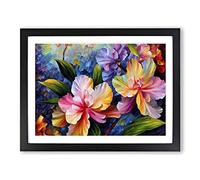 Rhododendron Flower Painting Vol.3 Abstract Framed Print | A2 Black Framed Wall Art | Ready to Hang | Abstract Floral Picture | Living Room Bedroom Lounge Office