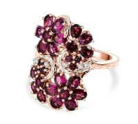 Rhodolite Garnet Floral Cluster Ring for Women in 18K Rose Gold Plated Sterling Silver with White Zircon Accents - Elegant Vintage-Inspired Cocktail Ring, 4.51 Ct. - Size M
