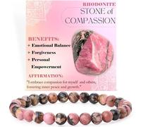 Rhodonite - Compassion - Crystal Bracelet for Women 6mm Beaded Semi Precious Natural Stone Stretch Elastic Jewelry Yoga Gifts