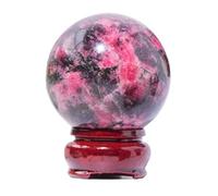 Rhodonite Quartz Sphere with Wooden Stand, Feng Shui Crystal Stone Sphere Sculpture Home Office Decor Scrying Crystal Ball,9cm/3.5in