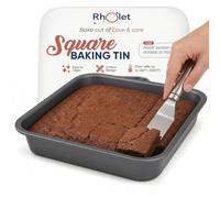Rholet 8 inch Square Cake tin 20cm Brownie Baking Tin Non-Stick 2 Inch Deep | Double Layer Quantum coating |Carbon Steel |0.5 mm Thickness |Even Heat Distribution |Cake Pan for Brownies, Cupcakes,Lasagne