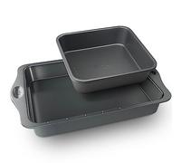 Rholet Brownie Baking Tin and Trays Set of 2 | Square and Rectangle| Roasting tin Your Ultimate Baking Companion for Perfect Delights. 12x9 Inch and 8x8 Inch