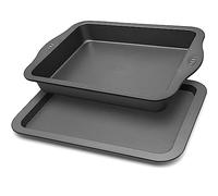 RHOLET Brownie Tin Oven Tray Set of 2-Deep Roasting Tin 12x9 Inch & Large Oven Tray 13x9 Inch Fridge, Freezer & Dishwasher Safe Bakeware-The Perfect Baking Companion