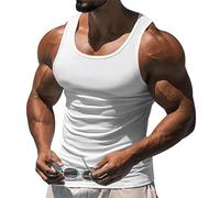 Rhomba Men's Workout Tank Top Gym Bodybuilding Sleeveless Muscle T-Shirts Solid Color Summer Tank Shirt Men's Undershirt Men's Modern Jogging A-White XXL
