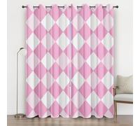 Rhombic Geometry Curtains 84 Inches Long, Grid Pattern Eyelet Curtains for Bedroom, Thermal Insulated Energy Saving for Living Room Window Privacy Drapes Home Decor 2 Panels 52x84, Pink