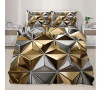 Rhombus-Shaped Metal King Size Duvet Cover Set Geometric Patterns Bedding 220x230 3D Soft Comfort Microfiber Quilt Cover with Zipper Closure and 2 Pillowcases for Teens and Adults A.1796