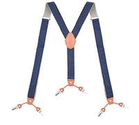 Rhombus Y Back Suspenders with 6 Strong Clips 1.4 Inch Adjustable Elastic Multicolor Nylon Leather Blend(Blue - B)