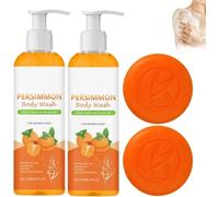 Rhoms Persimmon Soap and Persimmon Body Wash Set, Persimmon Soap for Old People, Moisturizing Body Cleanser, Japanese Persimmon Soaps Gentle Body Wash for Dry & Itchy Skin (2 set)