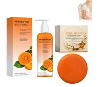 Rhoms Persimmon Soap and Persimmon Body Wash Set, Persimmon Soap for Old People, Natural Moisturizing Body Cleanser, Japanese Persimmon Soaps, Softens and Protects Skin (A-1 set, one size)
