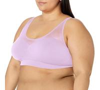 Rhonda Shear Women's Plus Size Seamless Bra with Mesh Neckline, Lilac, XL