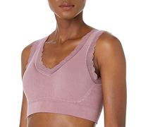 Rhonda Shear Women's Ribbed Leisure Bra with Lace Detail, Mauve, M