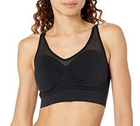 Rhonda Shear Women's Seamless Bra with Mesh Neckline, Opaque, Black, L