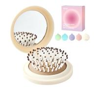 RHOS Compact Foldable Hair Brush with Mirror for Women, Men & Kids - Small Pocket & Portable Travel Brush (Beige)