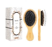 RHOS Mini Boar Bristle Hair brush for Women/Men/Kids-Small bamboo Paddle Brush for Smoothing/Detangling/Adding Shine-Travel Size bamboo Hair Brush for Pocket,Bag