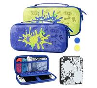 RHOTALL Blue Carrying Case for Nintendo Switch & Switch OLED Cover for Splatoon 3, Hard Portable Travel Bag for Switch Game Accessories Bundle Kit with Game Case and 2 Thumb Caps - for Boys Girls
