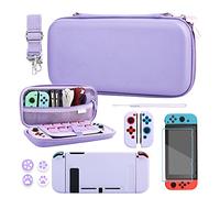 RHOTALL Case for Nintendo Switch, Potable Carrying Case for Switch with Soft Case, Screen Protector, 4 Thumb Caps, Wrist band and Shoulder strap, Solid Color with Sakura Embossing - Purple