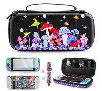 RHOTALL Mushroom Protector Carrying Case for Nintendo Switch, Travel Carry Case Hard Shell Protective Cover,Screen protector, Cute Accessories Storage Pouch Bag for Switch 2017 Girls Boys Black