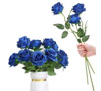 RHQFDM 12 Bundles Artificial Red Roses,51cm Long Stemmed Artificial Roses,Artificial Silk Flowers,Artificial Flowers Like Real,Fake Roses for Home,Garden and Wedding Decoration(Blue)