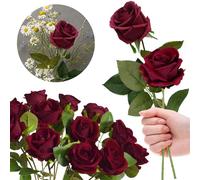RHQFDM 12 Bundles Artificial Red Roses,51cm Long Stemmed Artificial Roses,Artificial Silk Flowers,Artificial Flowers Like Real,Fake Roses for Home,Garden and Wedding Decoration(Burgundy)