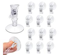 RHQFDM 12-Pack Clear Suction Cup Clips - Reusable Silicone Suction Pads with Plastic Clips - Ideal for Window, Kitchen, Bathroom, Car Windscreen & Parking Tickets