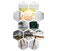 RHQFDM 12 Piece Mirror Wall Sticker Hexagonal Self Adhesive Mirror Wall Mirror Acrylic Mirror Tiles Self Adhesive Mirror for Bathroom Home Bedroom Living Room Decor