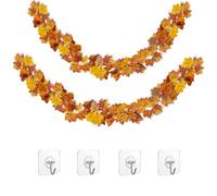RHQFDM 2 Pack 70-inch Vibrant Artificial Maple Leaf Garland,Hanging Maple Leaf Porch Swag,Hanging Plants for Autumn Decor,For Festive Home Decorations(2#)