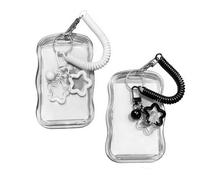 RHQFDM 2 Pcs Kpop Photocard Holder with Keyring, Ultra Clear 8.5 x 5.5 cm Photocard Case for Idol Photocards, Fan Display, Great Gift Idea - Portable for Travel & Daily Use (Black & White)