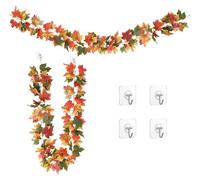 RHQFDM 2 Pieces Artificial Maple Leaf Garland 178cm Hanging Ornamental Plants Plastic Maple Leaves Party Decoration Fake Plant for Home Hotel Office Wedding Garden Decor,With Self-Adhesive Hook 1
