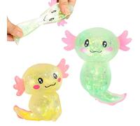 RHQFDM 2 Pieces Axolotl Toy,Axolotl Stress Toy,Squeeze Toy for Children and Adults,Anti Stress Axolotl Toy,Stress Relief Squishy Ball,Squee Toy for Party(Green+Yellow)