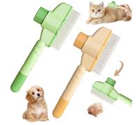 RHQFDM 2 Pieces Cat Brush With Release Button,Flea Comb for Cats and Dogs,Brush for Pet Care,for Long/Short Hair,Removes Loose Hair and Fleas,Promotes Healthy Coat(Green+Yellow)