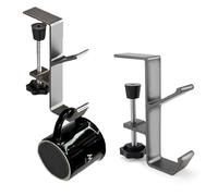 RHQFDM 2 Pieces PC Gaming Headset Hook,Adjustable Under Desk Headphone Hanger,Concealed Silver GrayDesk Clamp,for Hanging Headphones Satchels Umbrellas,Save More Space on Your Desktop