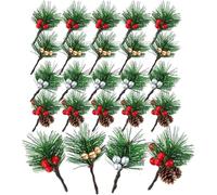 RHQFDM 20 Pieces Realistic Artificial Pine Sprigs with Red Berries and Pine Cones,Small Christmas Greenery Decor for DIY Wreaths,Winter Weddings and Festive Arrangements(4-Style Set)