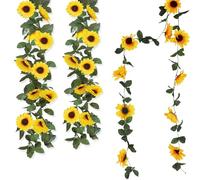 RHQFDM 3 Pack Artificial Sunflower Vine,8FT Trailing Artificial Sunflowers,Faux Sunflower Garlands,UV-Resistant Hanging Flowers,for Table Centerpieces,Balconies,Gardens,and Wedding Decorations