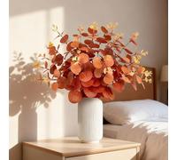 RHQFDM 30 Pieces Artificial Eucalyptus,Realistic Fake Autumn Leaves,31cm Fall Floral Greenery Sprigs for Vase Filler,Table Centerpieces,Wreaths,Door&Home Decor(Orange)