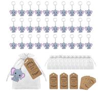 RHQFDM 30 Pieces Pink Elephant Keychain,Cute Elephant Kids Keychain,Children's Christening Elephant Keyring,With Organza Bag And Kraft Paper Thank You Tag,Favours for Baby Shower Parties
