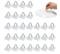 RHQFDM 30 Pieces Self-Adhesive Plate Hangers 25×25mm Invisible self-Adhesive Plate Hangers Plastic Vertical Plate Holders Self-Adhesive Picture Hooks(Square,White)