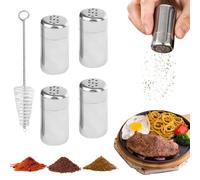 RHQFDM 4 Pieces Mini Metal Salt Shakers,Small Salt Shakers for Cooking,Mini Spice Shaker for Camping,Spice Shaker for Pepper,Portable Pocket Salt Shaker for Kitchens,Dining Rooms,Outdoor Barbecues
