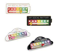 RHQFDM 4 Pieces Social Battery Pin,Fun Social Brooches,7 Days Interactive Mood,Social Battery Badge,Badge to Express Your Mood,For Decorating Rucksacks,Caps