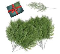 RHQFDM 50 Pcs Christmas Pine Branches,Artificial Pine Needles,Green Faux Fir Sprigs,Festive Greenery Picks,Plastic Foliage Picks,Small Evergreen Fake Plants,for DIY Garlands,Wreaths and Home Decor