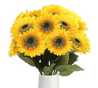 RHQFDM 8 Bunches 51CM Artificial Sunflowers Long Stem,Plastic Sunflowers Artificial Flowers,Large Silk Sunflower,Artificial Flowers for Indoor Vases or Outdoor Gardens(Yellow)