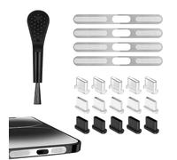 RHQFDM USB Type-C Dust Cover Kit,Mobile Phone USB and Speaker Protective Covers,With Dust Cleaning Brush,Compatible With iPhone 15/16,Samsung Galaxy,Google Pixel(Space Silver)